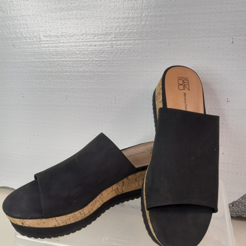 NoBo Memory Foam 9.5 Black Cork Platform Sandals - Picture 2 of 7